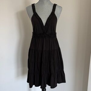 Lucky Brand Black Sleeveless bathing suit cover up tiered Dress  medium